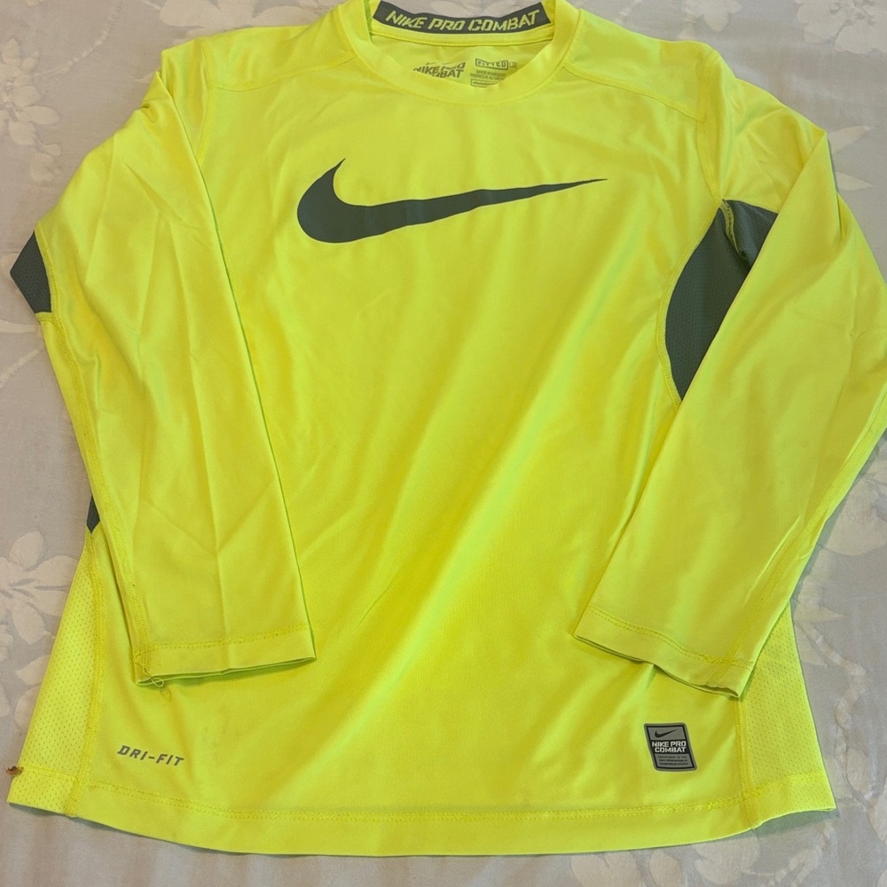 Nike Pro Combat Neon Yellow Long Sleeve Shirt